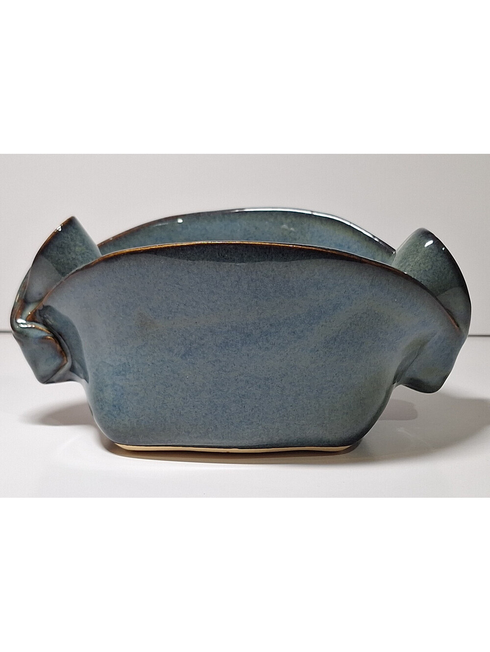 Signed Hilborn Canadian Studio Art Pottery Sculpted Pinch Bowl Blue Glaze